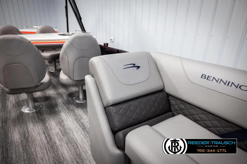 Slide: The Image of Luxurious interior of 2025 Bennington 23 SXPDSE pontoon boat with plush seating. - 24