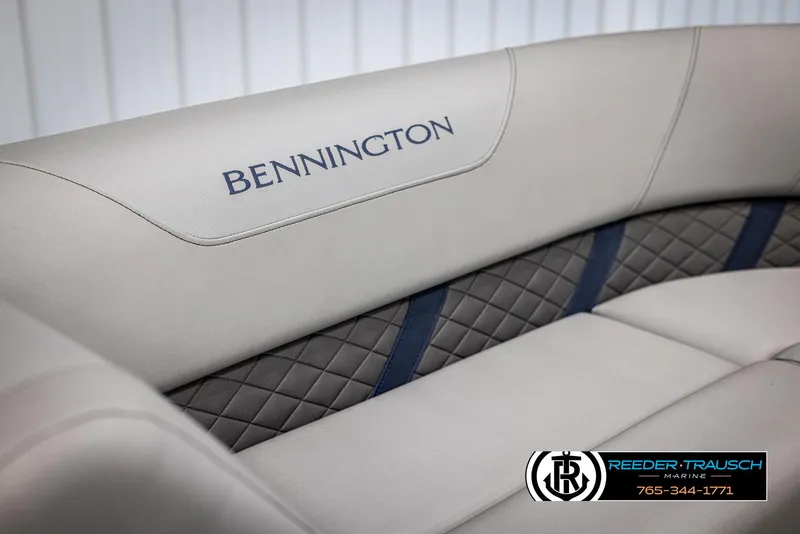 Slide: The Image of Bennington 23 SXPDSE 2025 boat seat with quilted design and logo. - 37