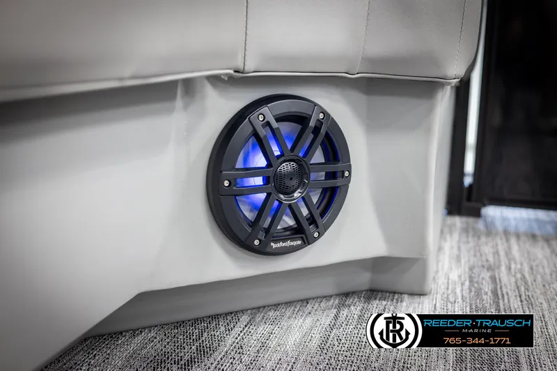 Slide: The Image of Speaker with blue LED light on 2025 Bennington 23 SXPDSE boat interior. - 44