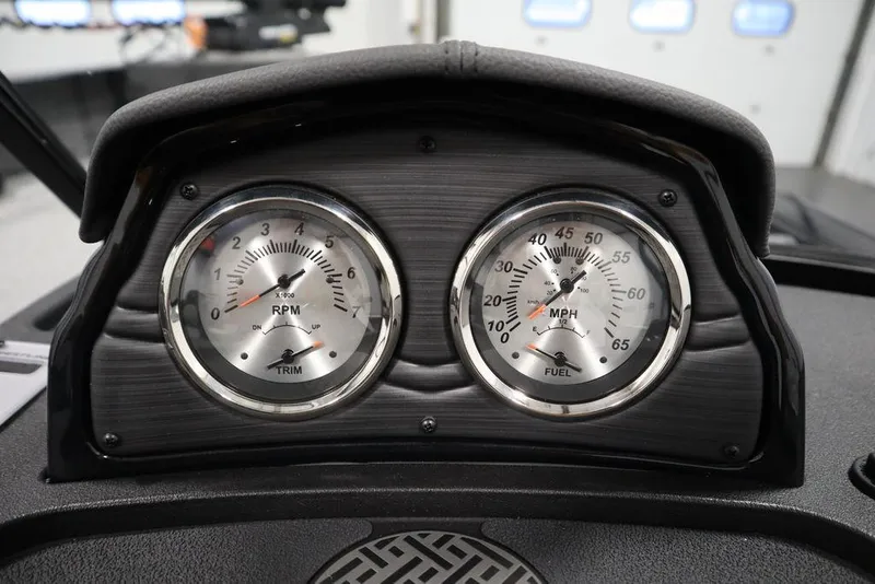 Slide: The Image of Dashboard of 2025 Crestliner 1850 Super Hawk JS with RPM and MPH gauges. - 23