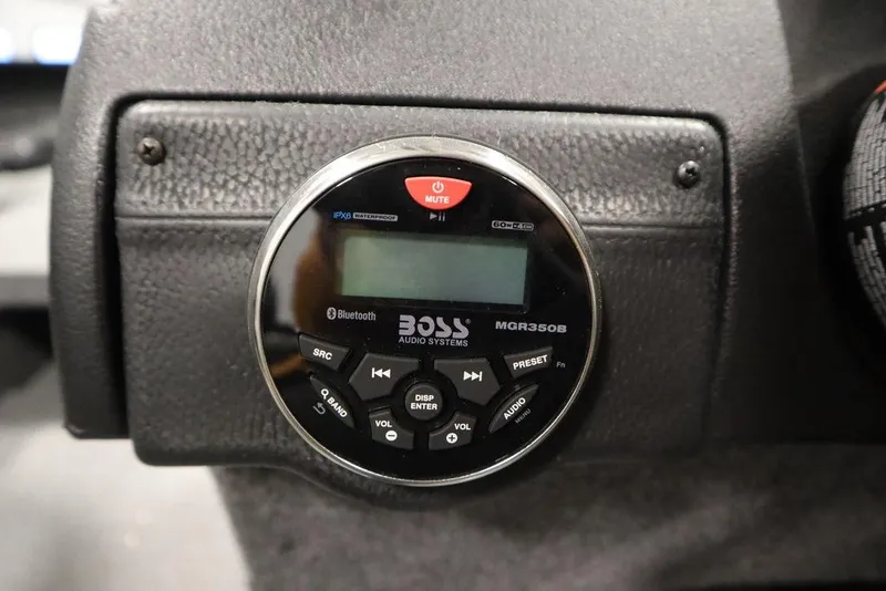 Slide: The Image of Boss Audio Systems MGR350B stereo on 2025 Crestliner 1850 Super Hawk JS boat dashboard. - 26