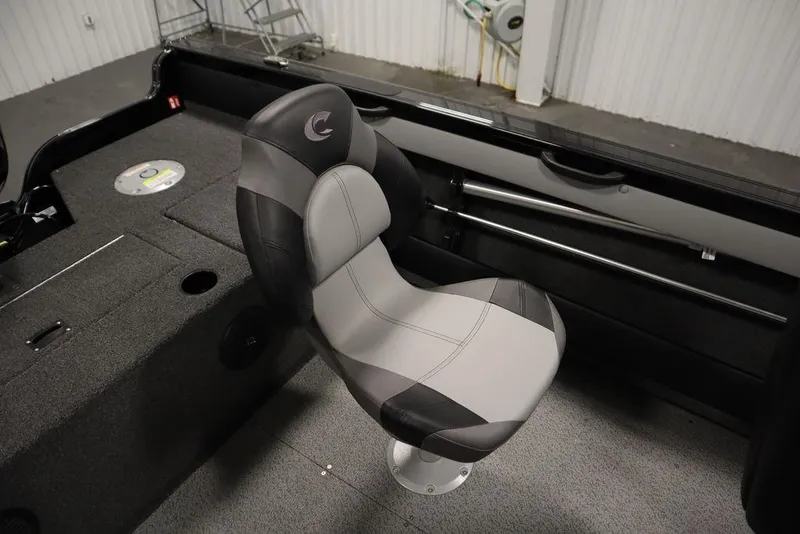 Slide: The Image of 2025 Crestliner 1850 Super Hawk JS boat interior with sleek, modern seating design. - 33