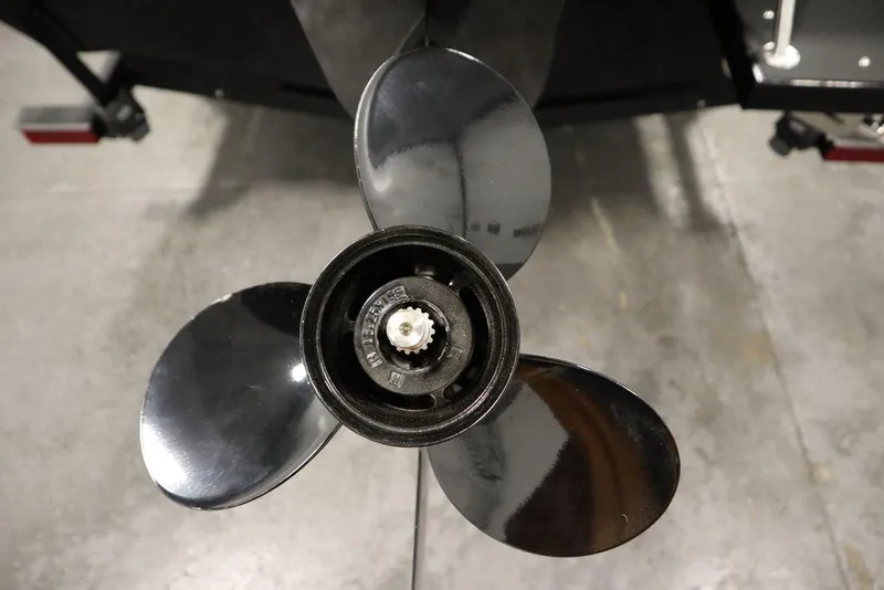 Slide: The Image of Close-up of a 2025 Crestliner 1850 Super Hawk JS boat propeller. - 41