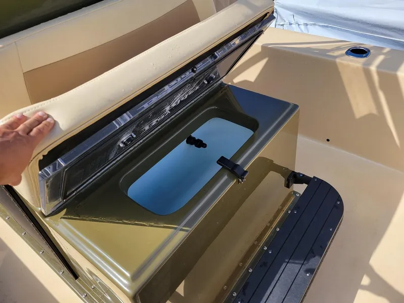 Slide: The Image of KenCraft Duck Rider 2060 skiff with open storage compartment, 2021 model. - 15