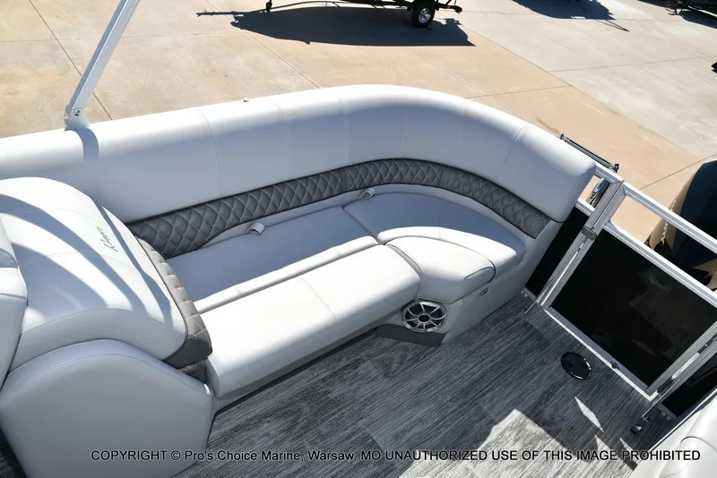 Slide: The Image of 2025 Ranger 243C Cruise boat interior with luxurious seating and modern design. - 36