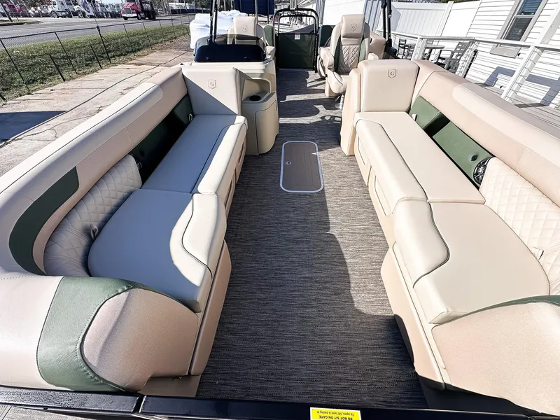 Slide: The Image of 2025 Godfrey Sweetwater Tritoon 2286 SB interior with spacious split bench seating. - 4