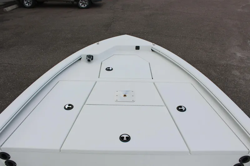 Slide: The Image of Bow view of 2026 Avid 19 FSX boat, featuring sleek deck design. - 45