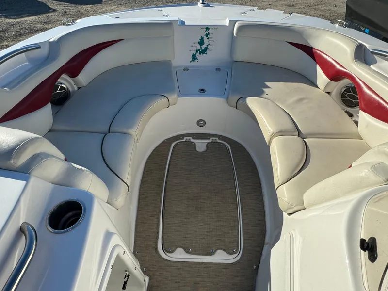 Slide: The Image of 2013 Hurricane SS 203 OB boat interior with white and red seating. - 15
