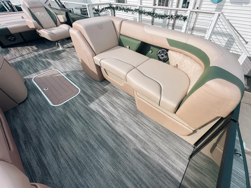 Slide: The Image of Luxurious seating on 2025 Godfrey SW 2286 SFL pontoon boat with elegant design. - 11