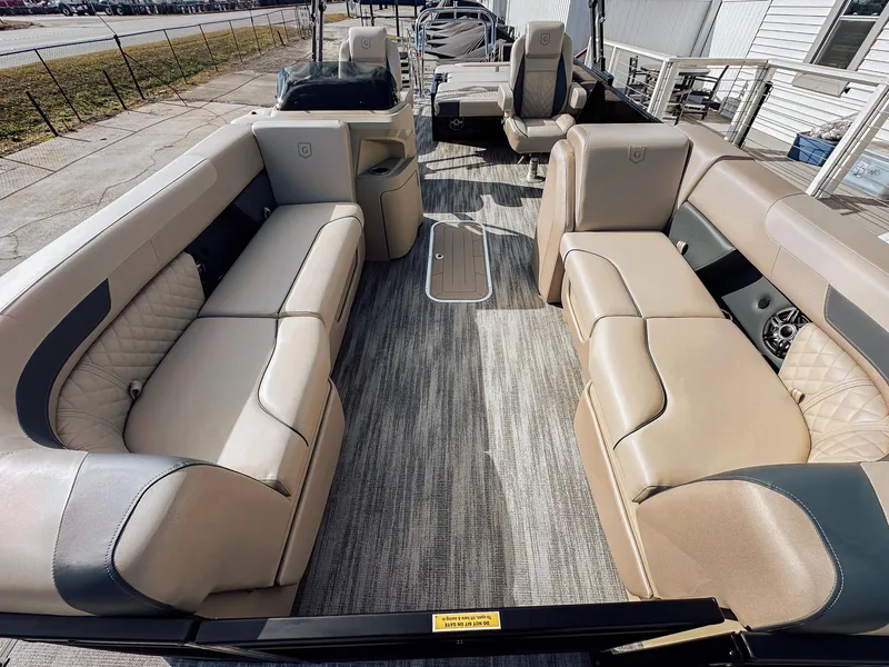 Slide: The Image of 2025 Godfrey Sweetwater 22' Flip Lounge Tritoon with spacious seating and modern design. - 16