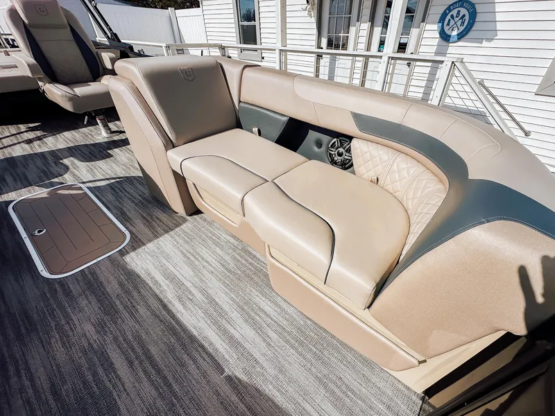 Slide: The Image of Luxurious seating on 2025 Godfrey Sweetwater 22' Flip Lounge Tritoon boat. - 25