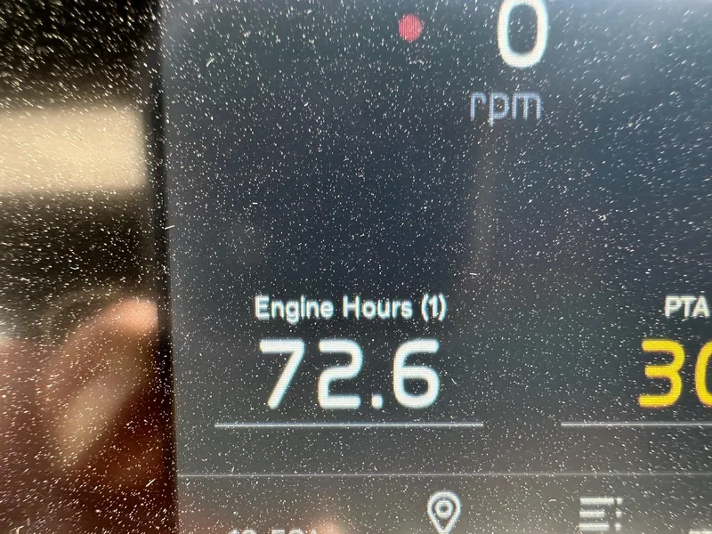 Slide: The Image of Regal 2800 dashboard showing 72.6 engine hours, 2023 model. - 35