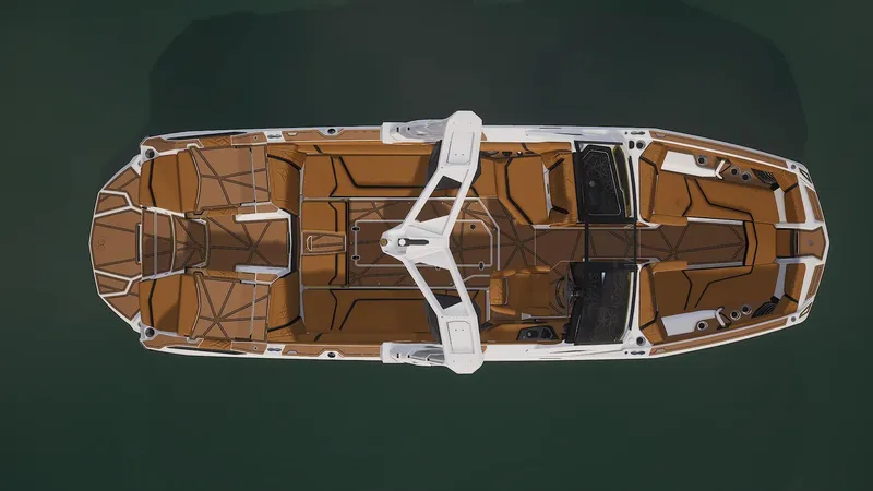 Slide: The Image of Top view of 2025 Nautique G25 Paragon boat with brown interior. - 4