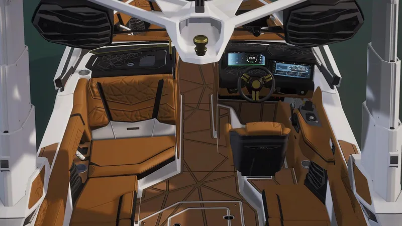 Slide: The Image of Luxurious 2025 Nautique G25 Paragon boat interior with premium seating and advanced dashboard. - 5
