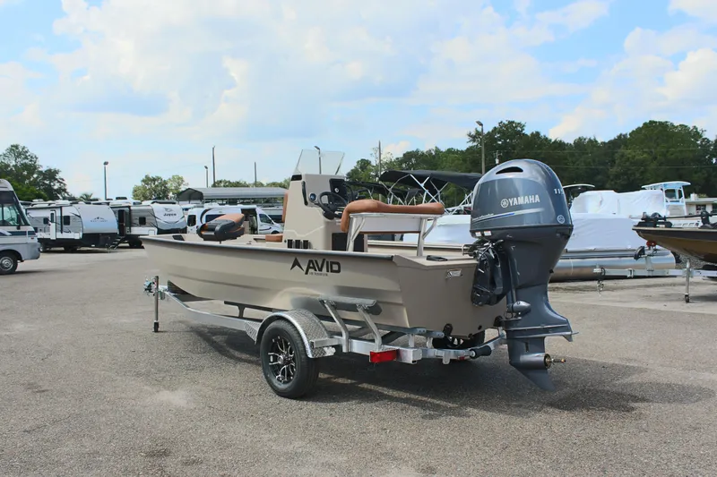 Slide: The Image of 2025 Avid 18 Rogue CC boat with Yamaha engine on trailer. - 10