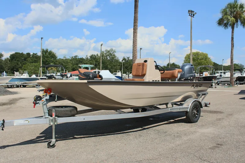 Slide: The Image of 2025 Avid 18 Rogue CC boat on trailer in outdoor setting. - 3