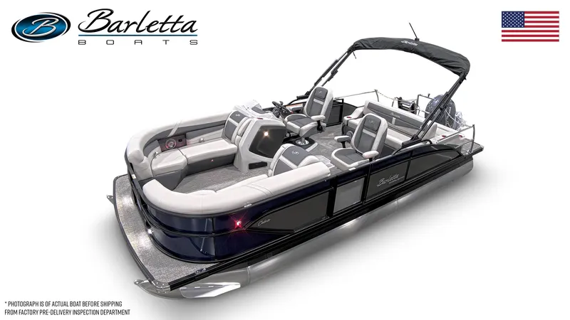 Slide: The Image of 2025 Barletta Cabrio 22UC pontoon boat with sleek design and comfortable seating. - 4