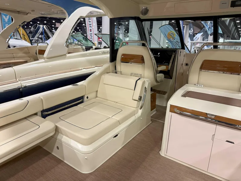 Slide: The Image of 2025 Chris-Craft Calypso 32 interior with luxurious seating and modern design. - 2
