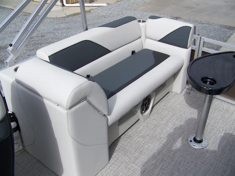 Slide: The Image of 2025 Avalon Venture 21QL boat interior with sleek seating and modern design. - 10