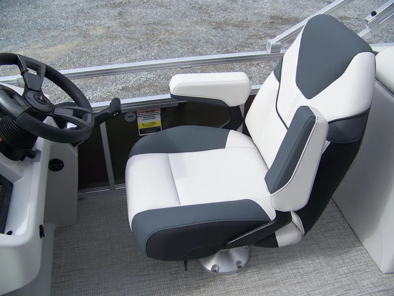 Slide: The Image of Captain's chair in 2025 Avalon Venture 21QL boat, featuring sleek design and comfortable seating. - 9