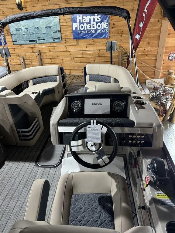 Slide: The Image of 2025 Harris Grand Mariner 230 SLDH pontoon boat interior with steering console. - 6