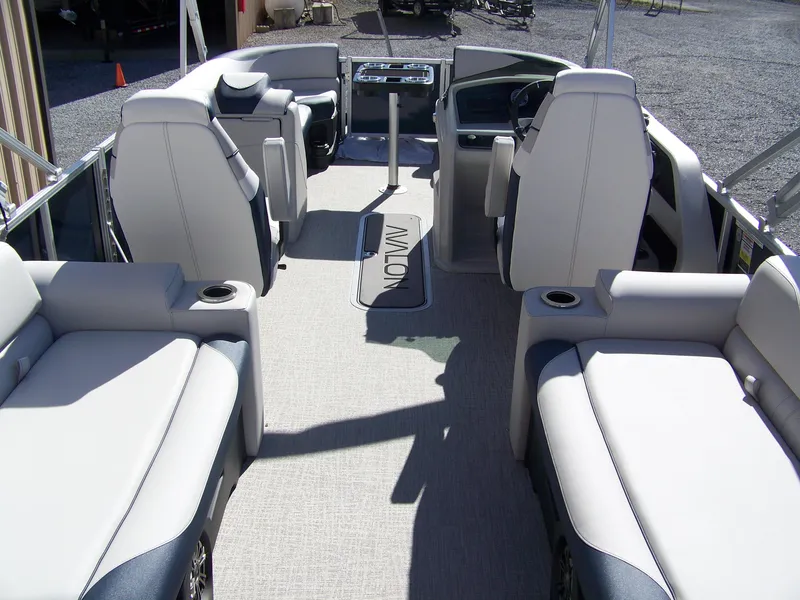 Slide: The Image of 2025 Avalon LSZ25QLS pontoon boat interior with luxurious seating and modern design. - 8