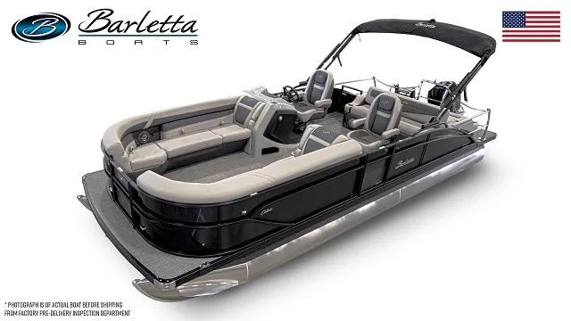 Slide: The Image of 2025 Barletta C24UC pontoon boat with sleek design and comfortable seating. - 13