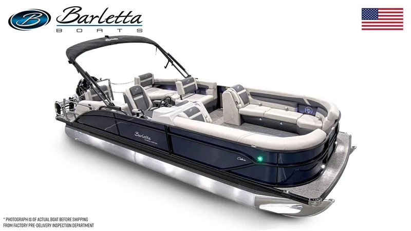 Slide: The Image of 2025 Barletta C24M pontoon boat with luxurious seating and sleek design. - 9