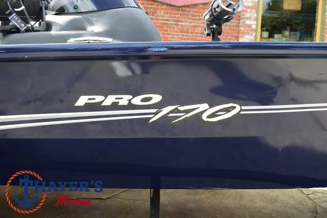 Slide: The Image of 2019 Tracker Pro 170 boat side view with logo and branding. - 5