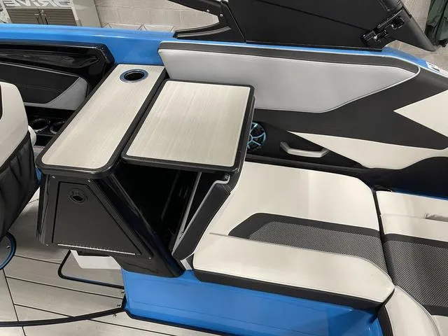 Slide: The Image of 2023 Yamaha Boats 255XD interior seating with sleek design and modern features. - 15
