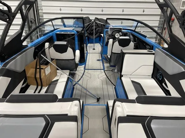 Slide: The Image of 2023 Yamaha Boats 255XD interior with modern seating and sleek design. - 44
