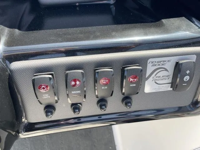 Slide: The Image of Control panel of a 2019 Yamaha SX190 boat with various switches and cruise assist feature. - 13