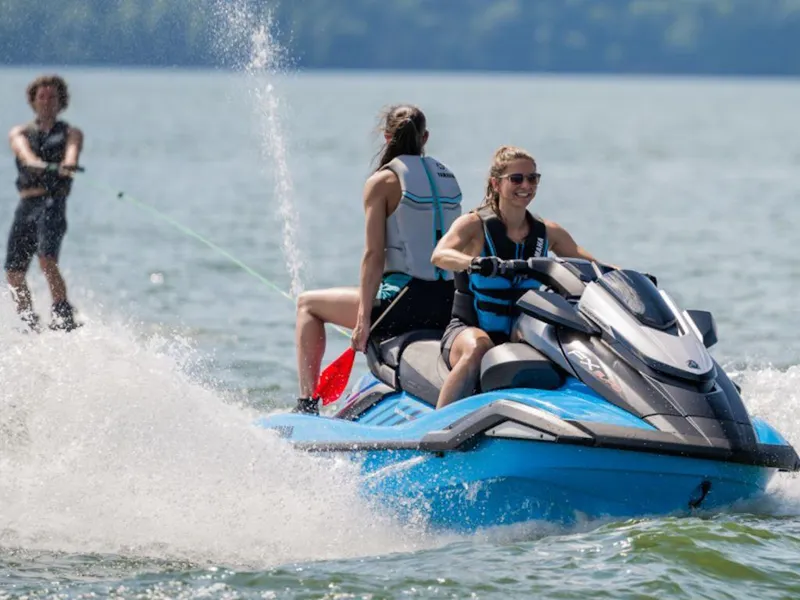 Slide: The Image of 2025 Yamaha WaveRunner FX SVHO® on water, towing a waterskier. - 3