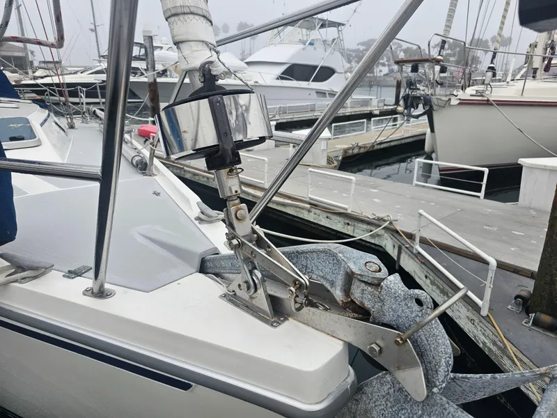Slide: The Image of Catalina 42 sailboat anchor system, docked in marina, 1990 model. - 3
