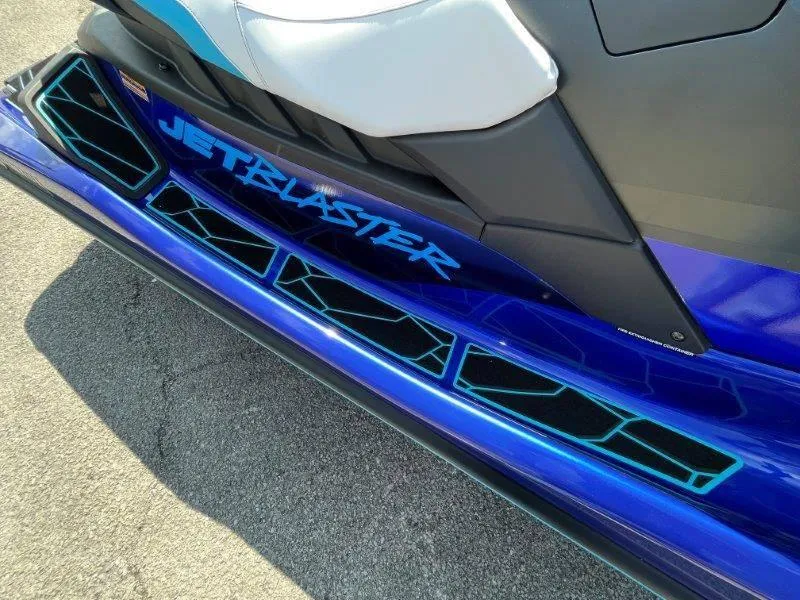 Slide: The Image of 2024 Yamaha Waverunner Jet Blaster, blue and black design, close-up view. - 25