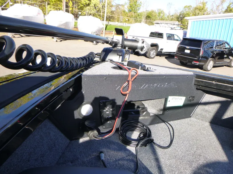 Slide: The Image of 2025 Tracker Targa V-18 Combo boat interior with equipment and wiring. - 16