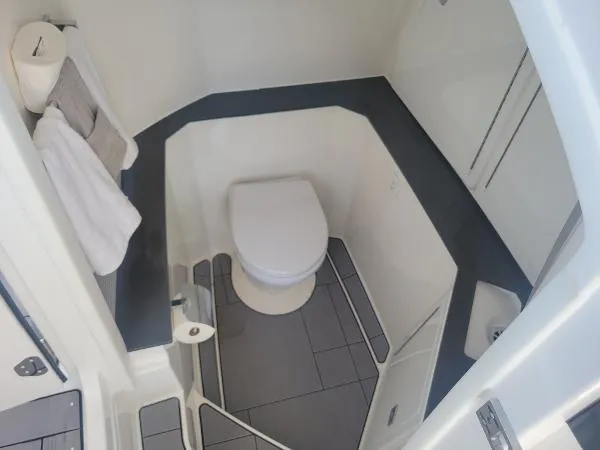 Slide: The Image of 2022 Aviara AV32 OB boat bathroom with modern fixtures and sleek design. - 25