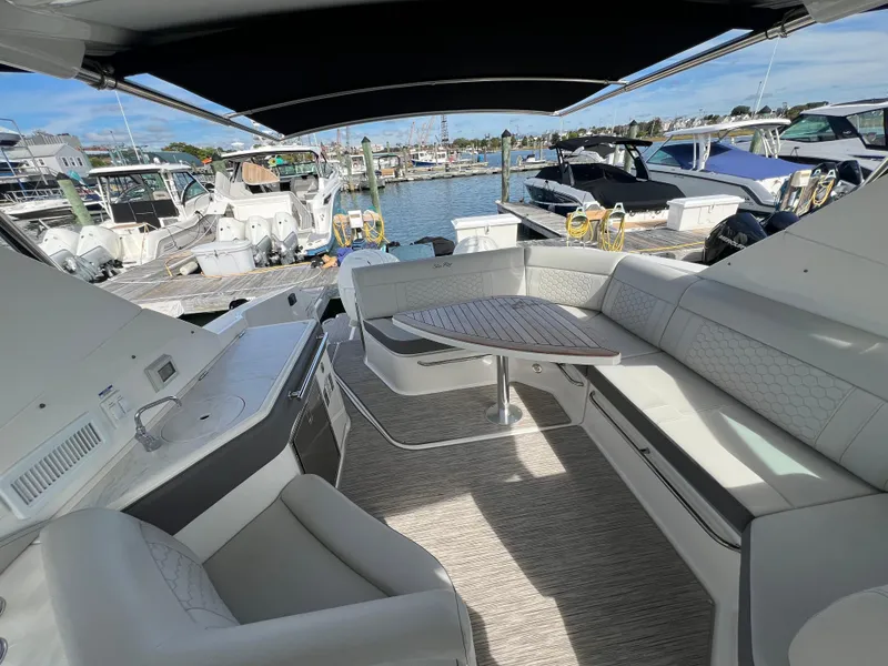 Slide: The Image of Luxurious 2022 Sea Ray Sundancer 320 OB yacht interior at marina. - 23