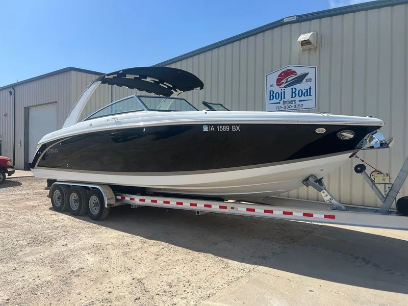 Slide: The Image of 2016 Cobalt R30 boat on trailer outside Boji Boat Brokers building. - 3