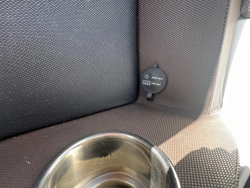 Slide: The Image of Audio and USB input panel in 2016 Cobalt R30 boat interior. - 31