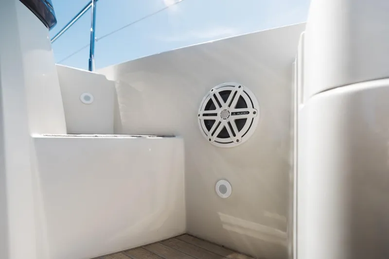 Slide: The Image of Beneteau Monte Carlo 5 yacht interior detail, 2015 model, featuring speaker and sleek design. - 18