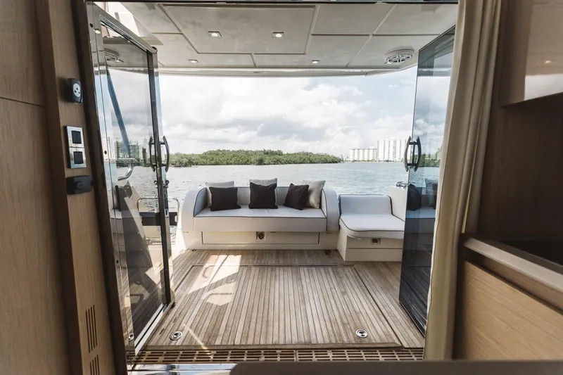 Slide: The Image of Luxurious 2015 Beneteau Monte Carlo 5 yacht interior with scenic water view. - 47