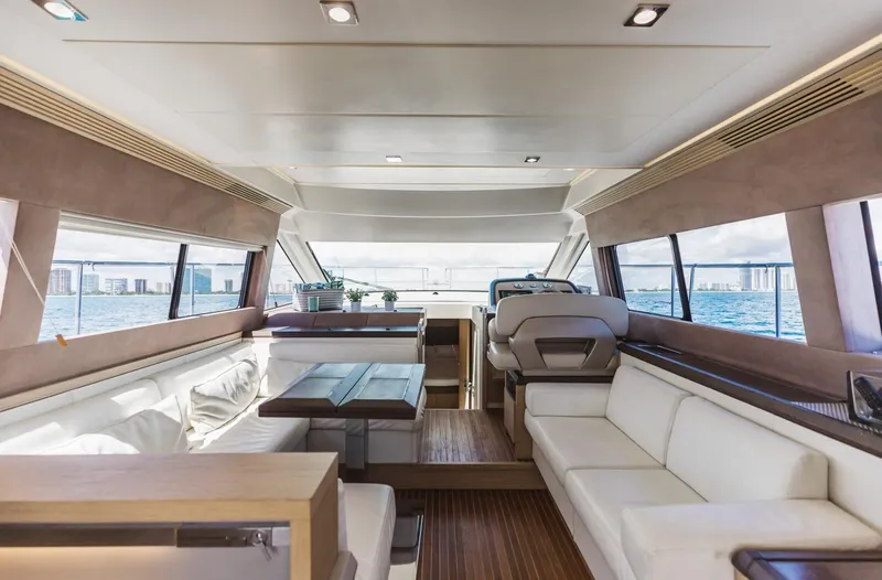 Slide: The Image of Luxurious interior of 2015 Beneteau Monte Carlo 5 yacht with panoramic windows. - 48