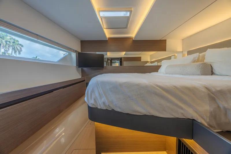 Slide: The Image of Luxurious bedroom interior of 2024 Leopard 53 Powercat yacht with modern design. - 25