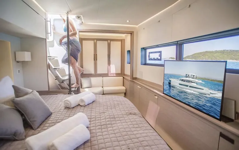 Slide: The Image of Luxurious cabin interior of 2025 Fountaine Pajot Power 67 yacht with modern amenities. - 33