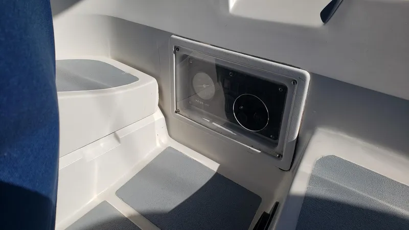 Slide: The Image of Interior view of a 1989 Hunter Legend 37 sailboat cockpit with instrument panel. - 13