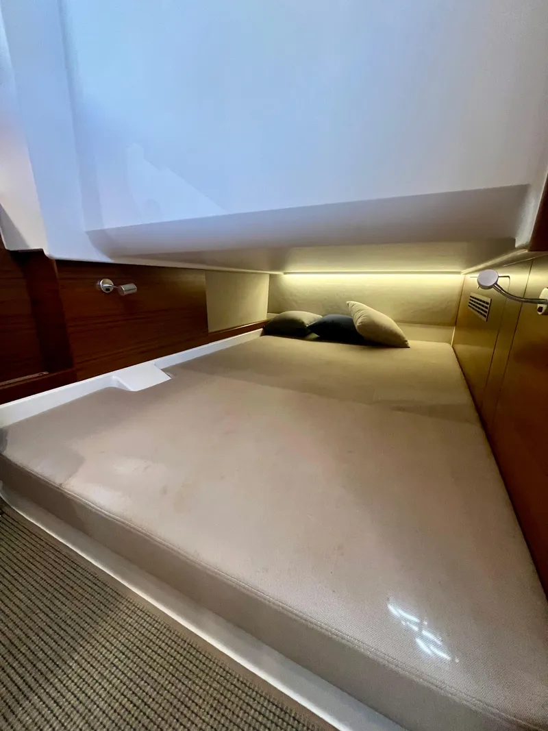 Slide: The Image of Luxurious cabin interior of 2022 Nimbus T11 #98 TRADE! with cozy bedding. - 29