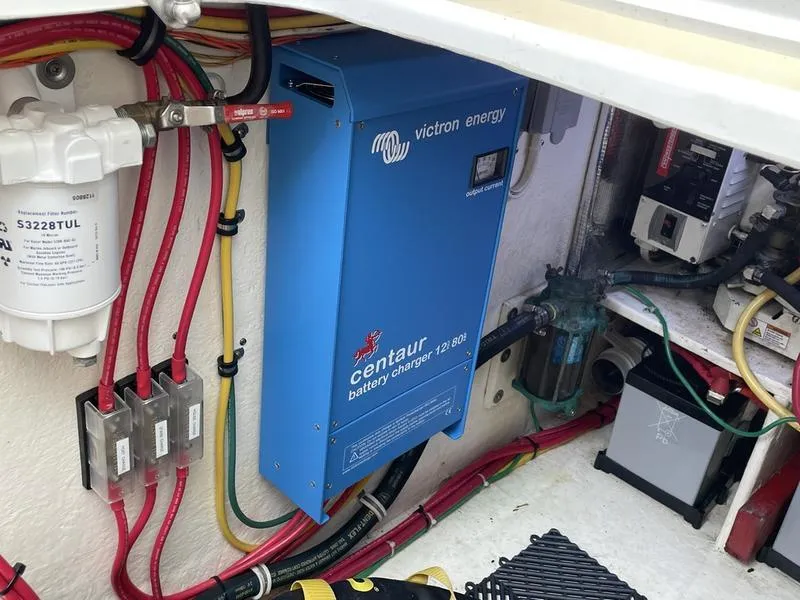 Slide: The Image of Victron Energy Centaur battery charger in 2016 Jarrett Bay 32 Walk Around boat. - 21