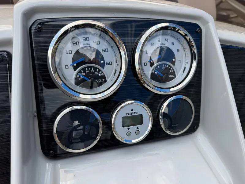 Slide: The Image of Dashboard of Sylvan 8520 CLZ DH 2025 with speedometer and depth gauge. - 10