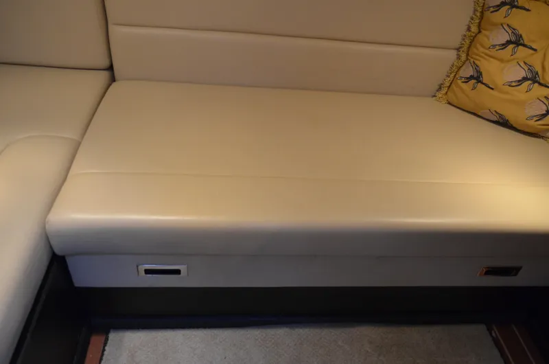 Slide: The Image of Beige leather seating with decorative pillow on 2009 Monterey 320 Sport Yacht. - 40